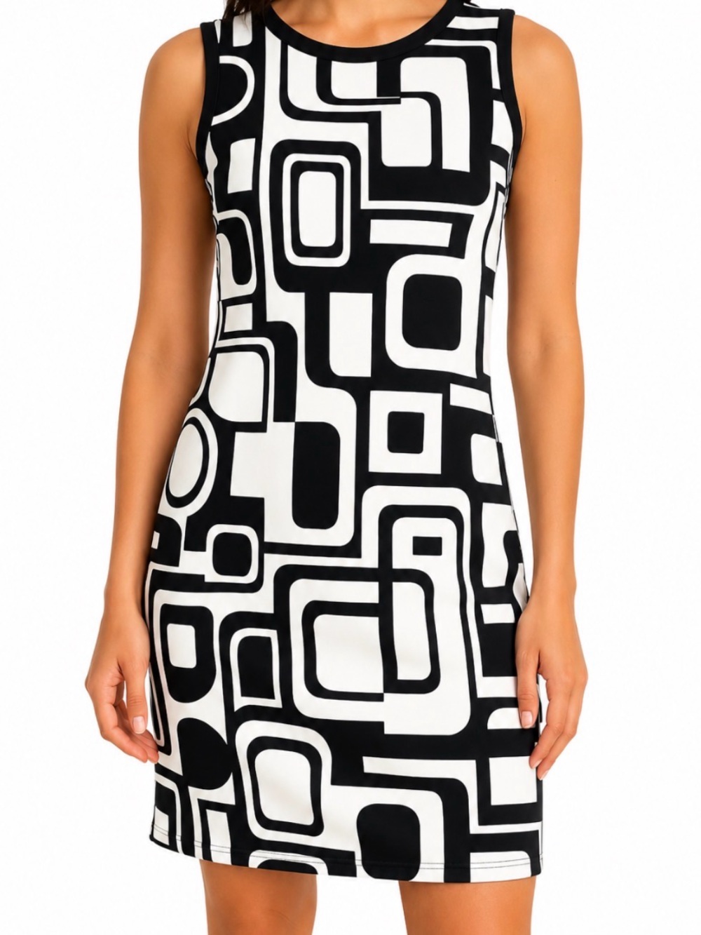 Joseph Ribkoff Black and White Geometric Midi Dress